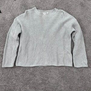 GAP Gray Chunky Knit Cropped Wide Sleeve Sweater Large Cotton